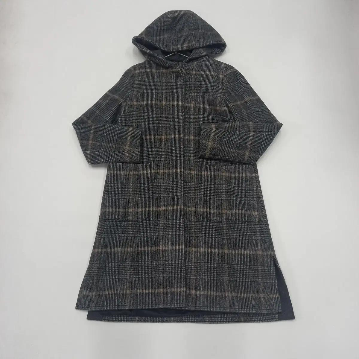 요하넥스 체크 울 앙고라 혼방 후드 롱코트 94 (1194)