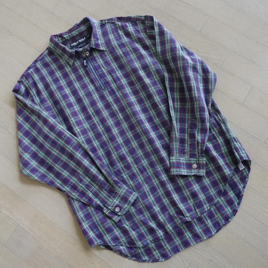 폴로 골프 남성 L 체크 셔츠 반집업 긴팔 셔츠 빈티지