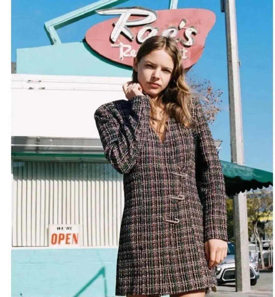 자라 트위드 체크 미니 원피스