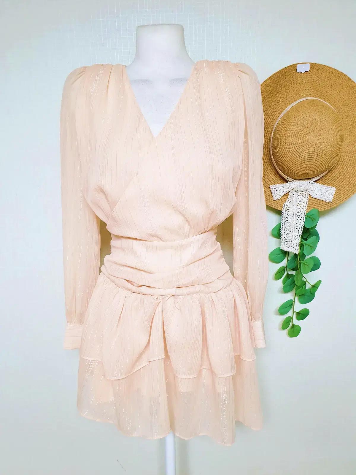 여신핏 캉캉 미니원피스 55 66 핑크실버펄 쉬폰