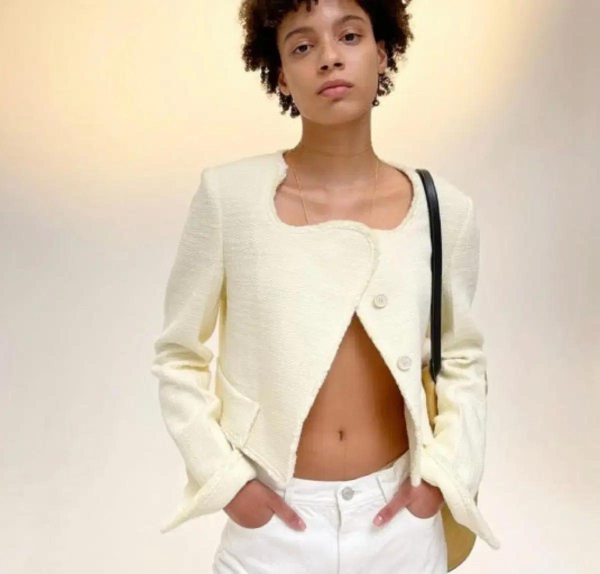 렉토 물결 아이보리 트위드 자켓 xs recto