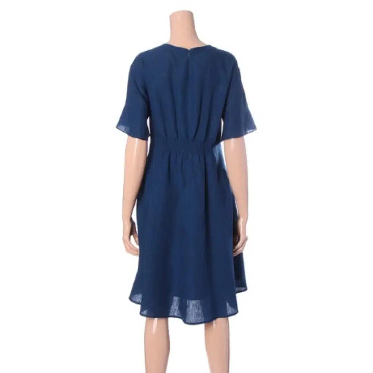 베네통 린넨 반팔 원피스 블루 결혼식 하객룩 출근룩