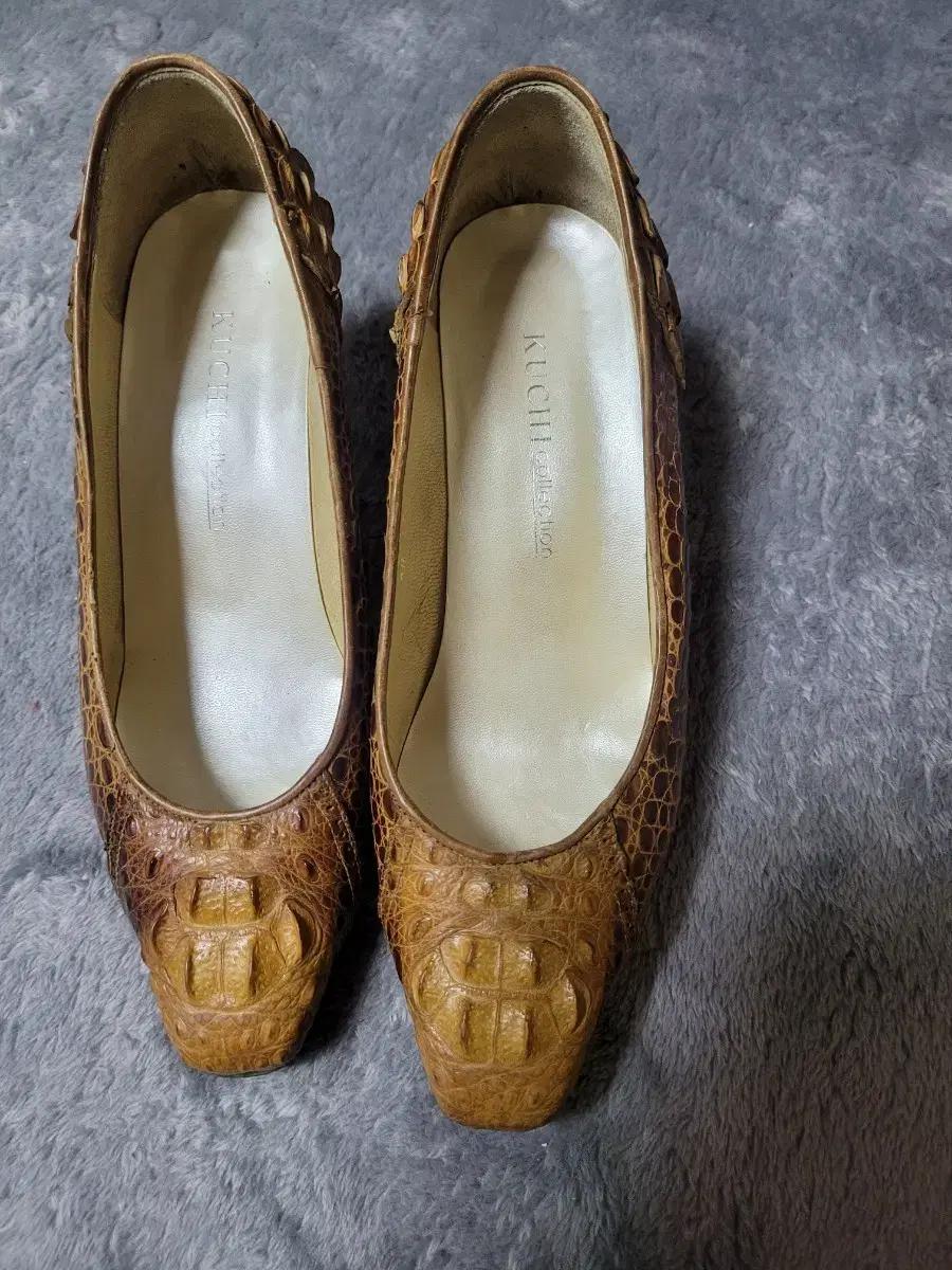 리얼 악어 가죽 여성 펌프스 브라운