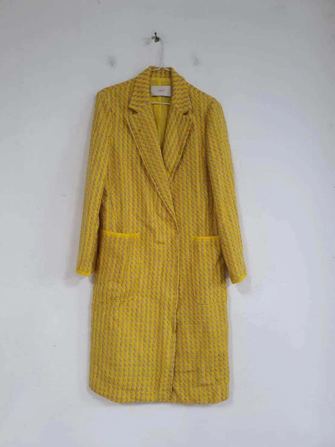 지고트 여성 옐로 트위드 롱 코트 55