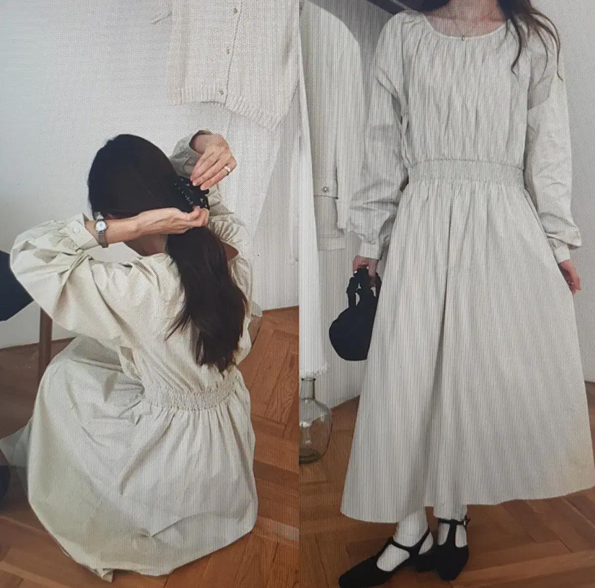 (해외배송) 롱 원피스 셔링 밴딩 프리사이즈