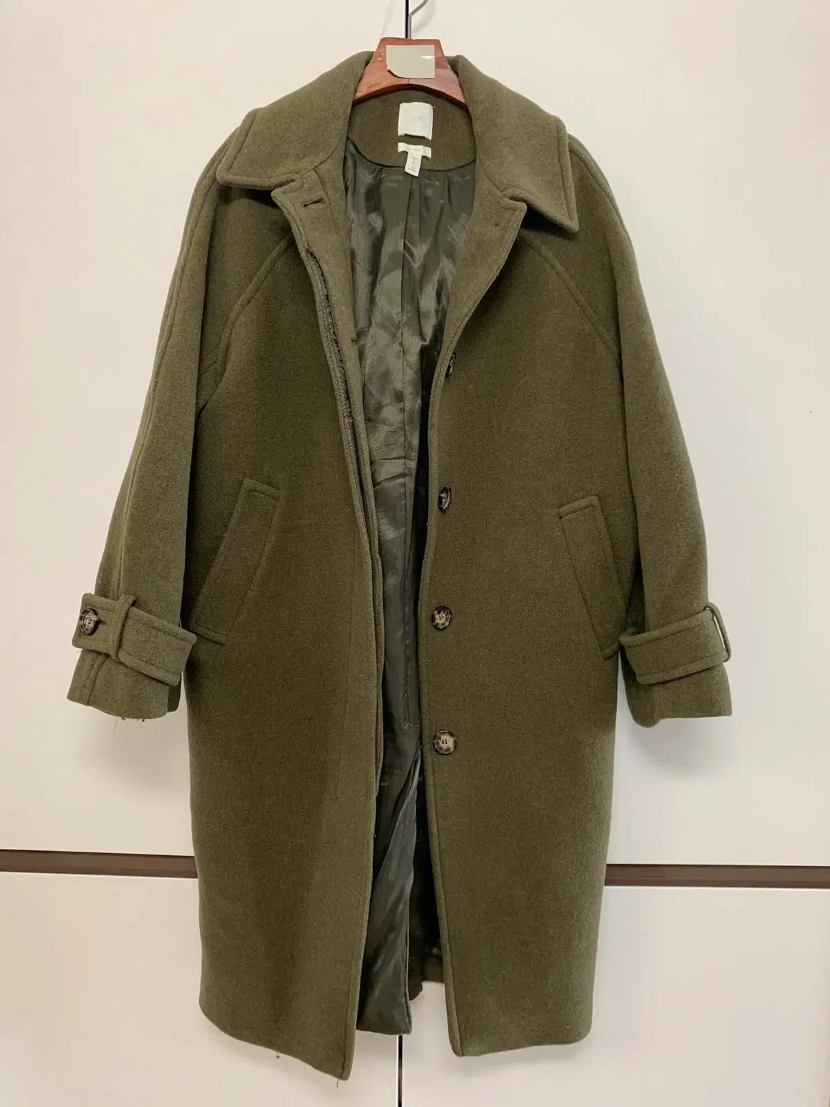 H&M 울 블렌드 롱코트 여성 S (카키/올리브) MANTECO 겨울코트