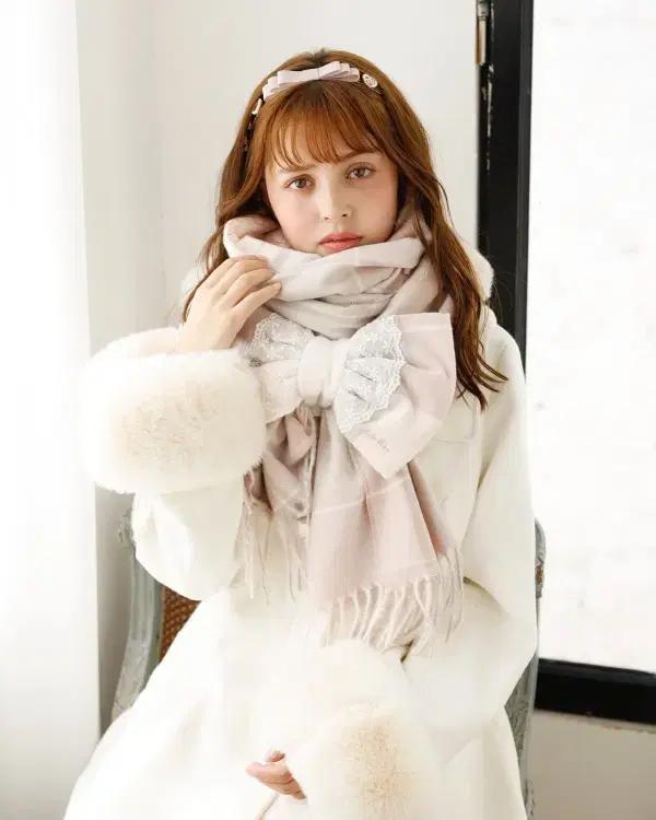 LIZ LISA 리즈리사 체크 리본 스톨 머플러 목도리