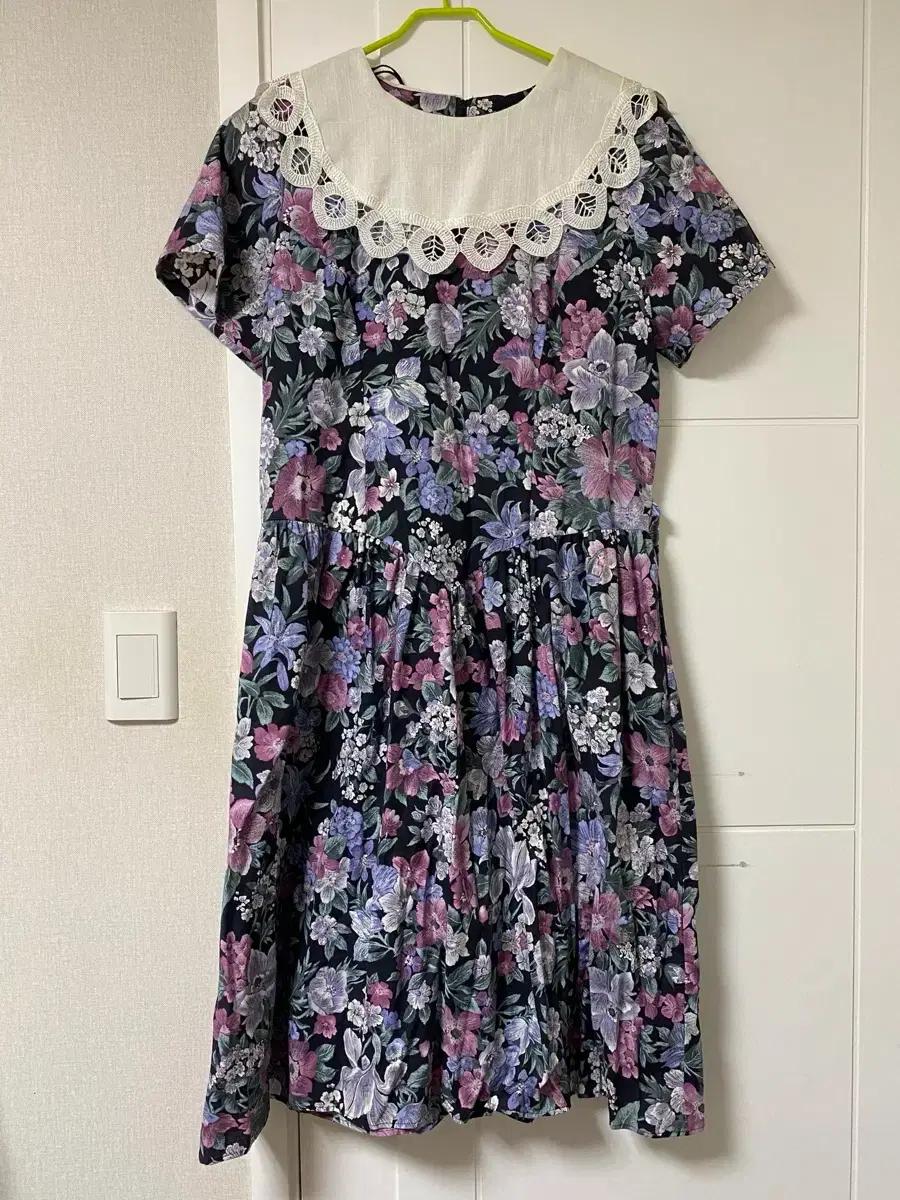 빈티지 레이스 카라 플라워 플로럴 꽃무늬 원피스 레트로 해외빈티지