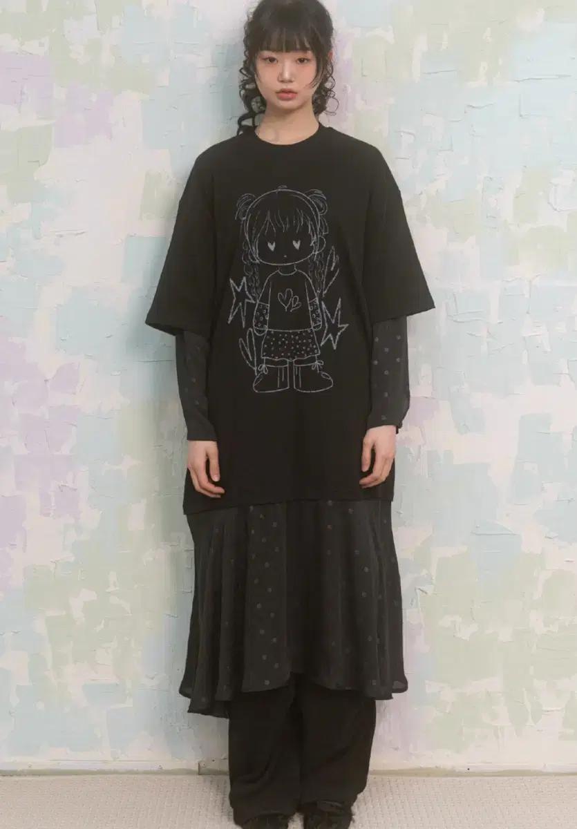 나이엔 도트 쉬폰 그래픽 원피스