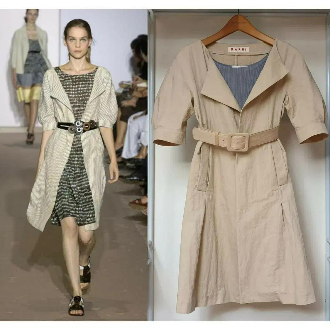 명품 MARNI 마르니 오픈카라 입체소매 벨티드 원피스 트렌치 코트
