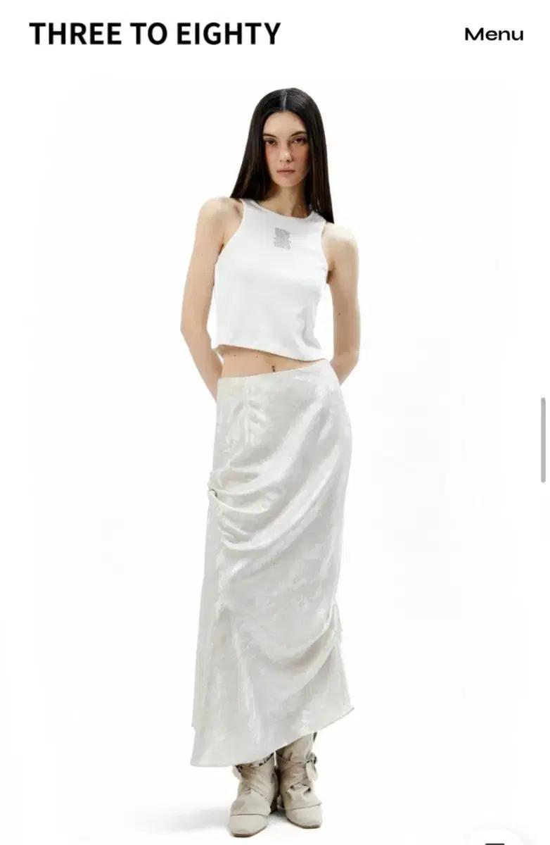 쓰리투에이트 UNBALANCED SHIRRING SKIRT (IVORY)