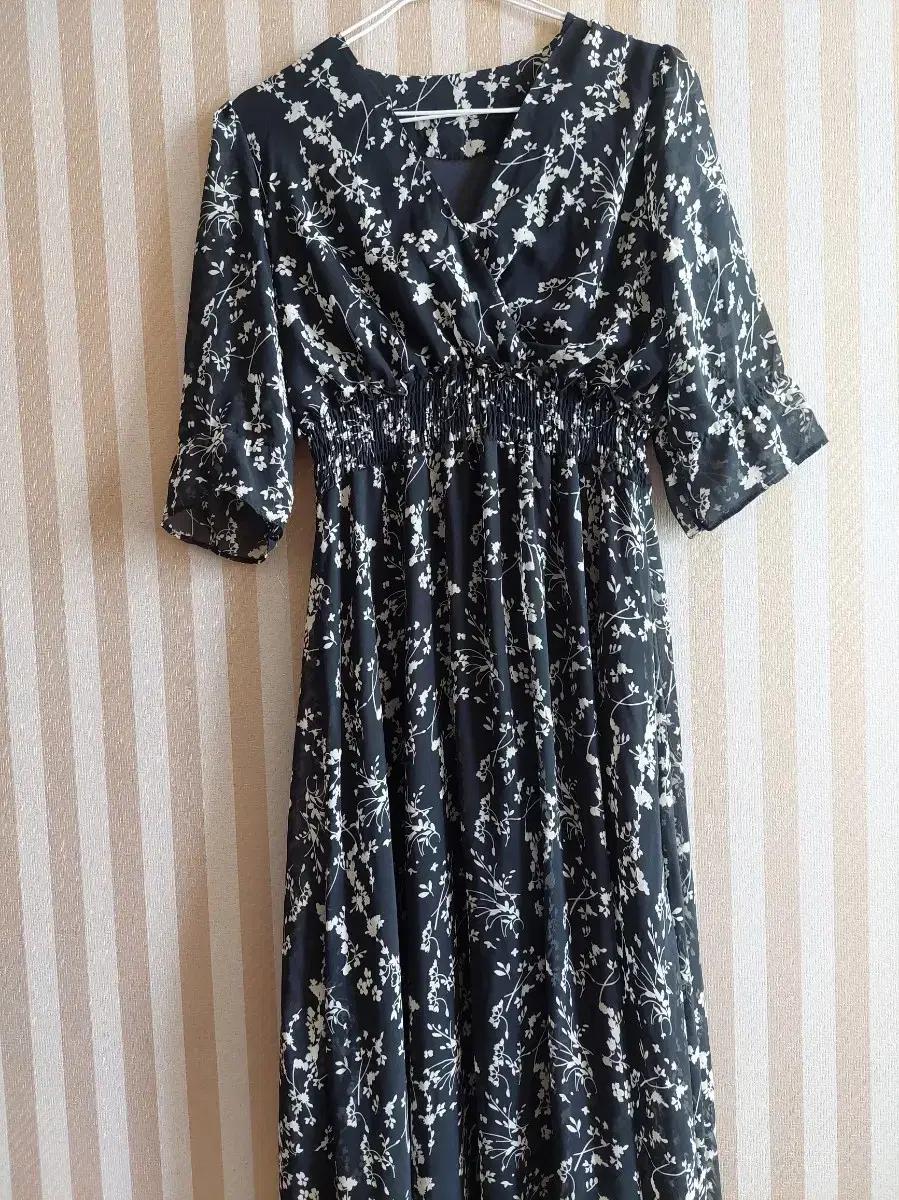 플라워 패턴 랩 스타일 롱 원피스