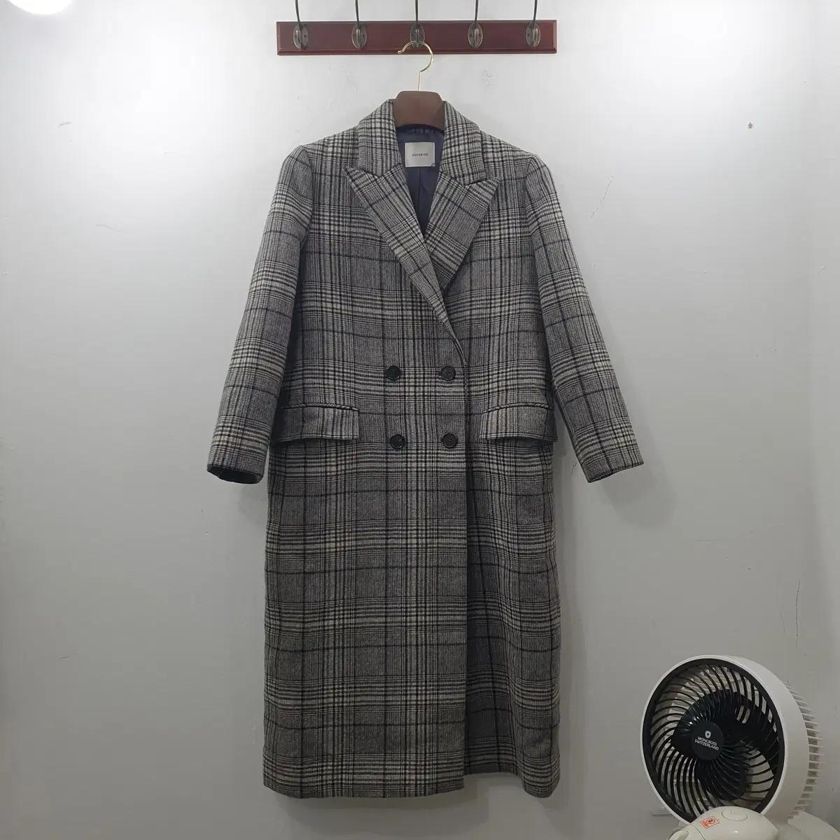 M 쉬즈미스 여성 겨울 체크 롱 트렌치코트 모 자켓