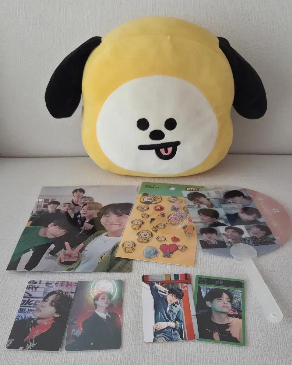 bt21 방탄 치미 쿠션 + 부채 + 스티커 + 포카 + 오뚝이