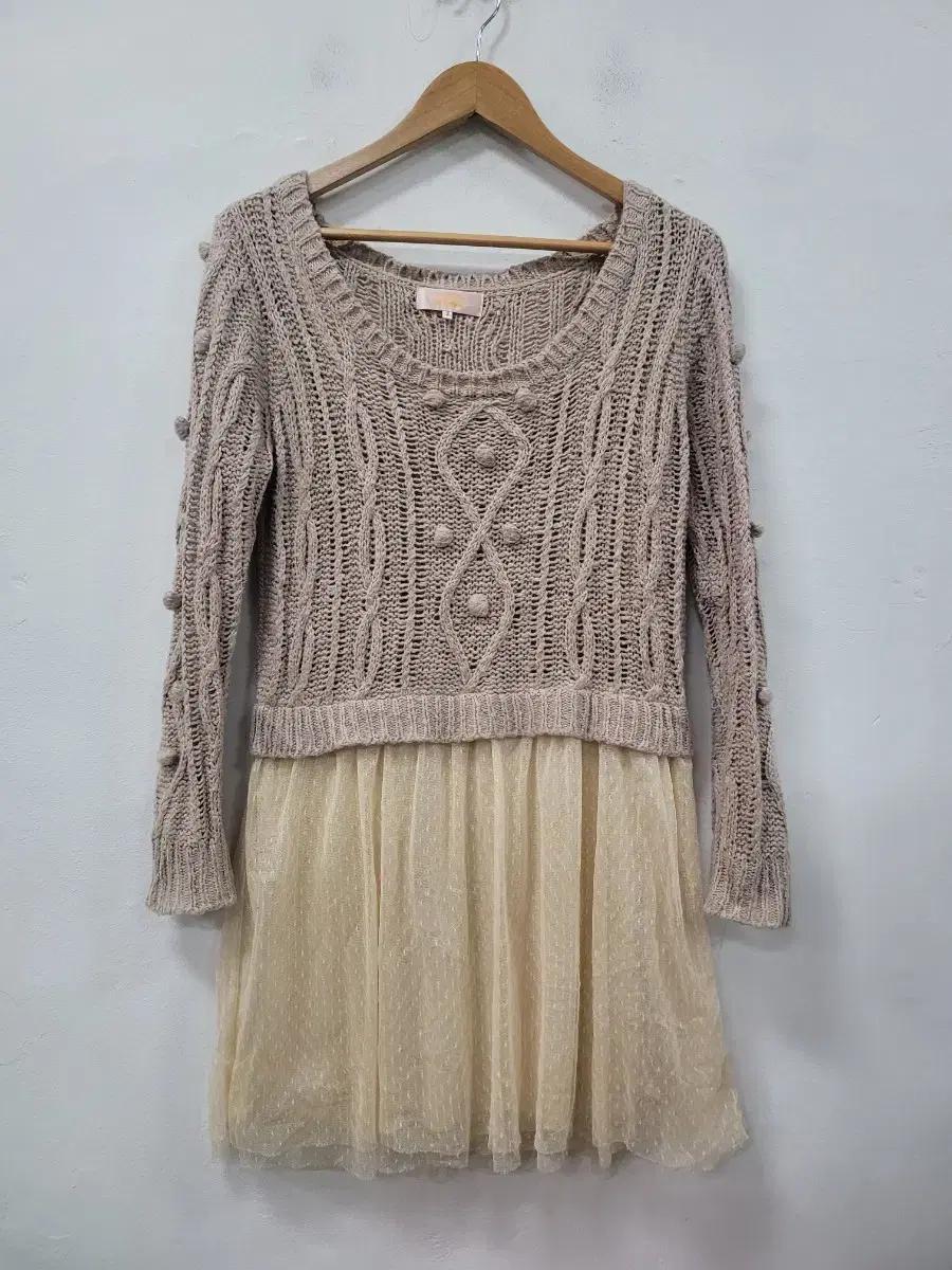 니트 레이스 믹스 슬리브 원피스