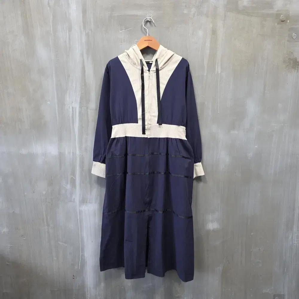 BNX 배색 캐주얼 집업 후드롱 원피스/여성(Free)/ST1952