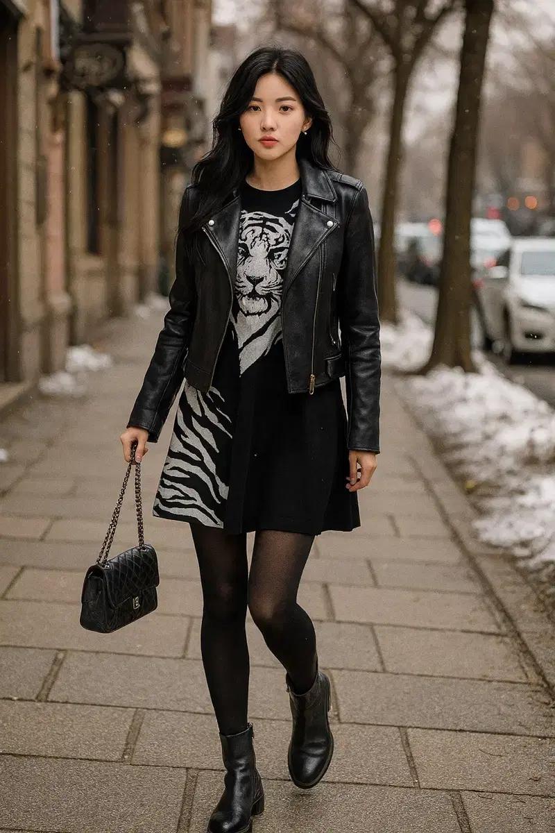 vtg 타이거 자카드 니트 원피스