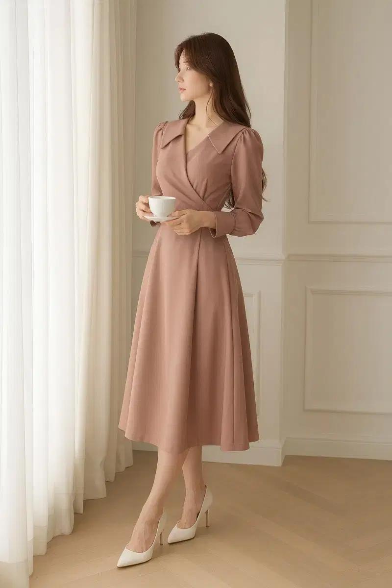 랩 퍼프 셔링 카라 봄 가을 하객 롱원피스(2color)ㅡ무배