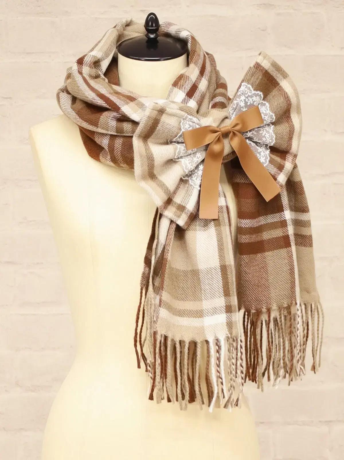 Amavel 아마벨 체크무늬 리본 스톨 머플러 목도리