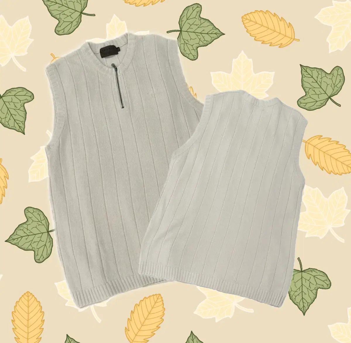 일본빈티지 Y2K 시티보이 레이어드 가을 남자 반집업 아이보리 니트조끼