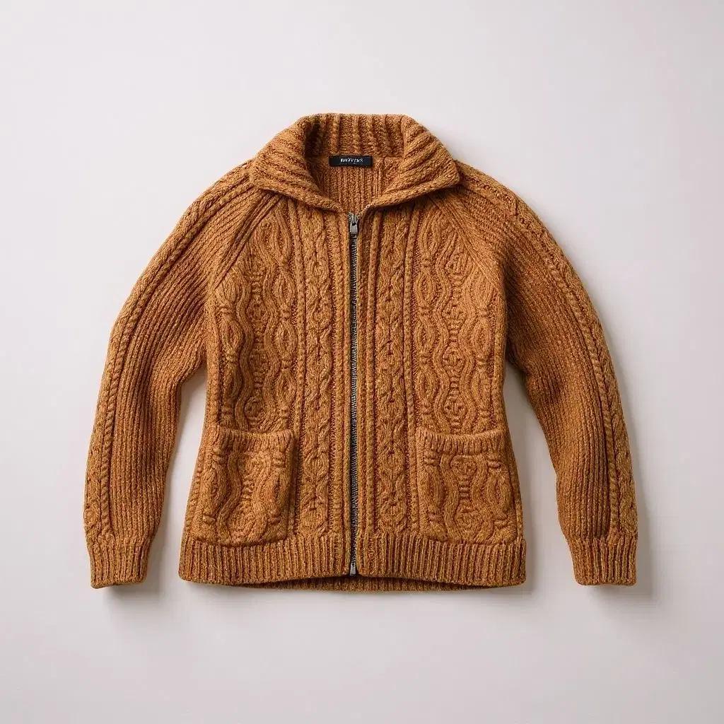 새상품)L)케이블 니트 가디건 브라운 알파카 카라넥 니트집업 울가디건