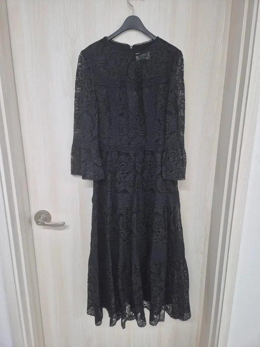 레니본 블랙레이스 롱원피스