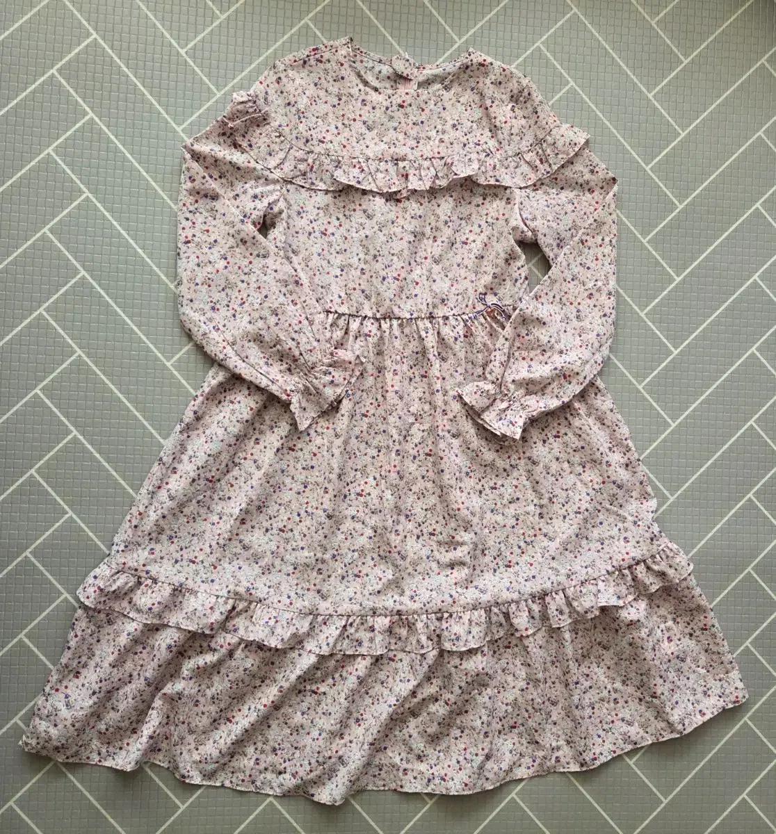 여아 쉬폰 핑크 꽃무늬 긴팔 원피스 150