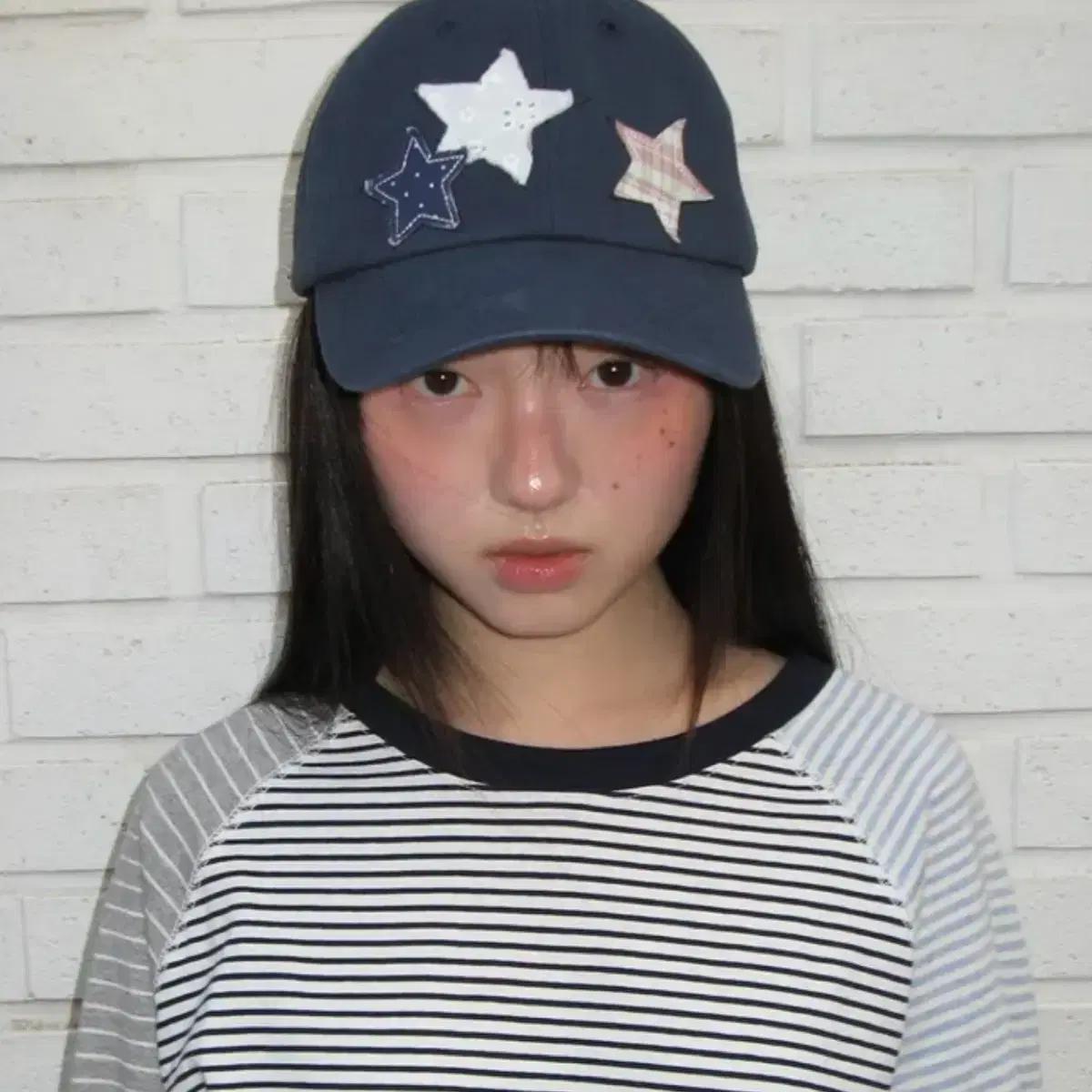 론론 STAR PATCH MIXED APPLIQUE 볼캡 - 네이비