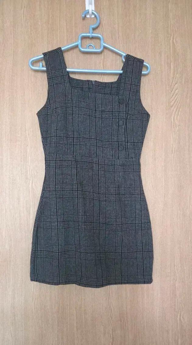 모직 체크 패턴 미니 원피스