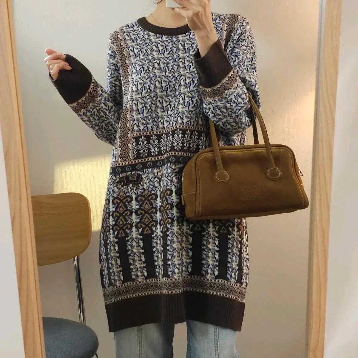 (M)써스데이아일랜드 여성 패턴 긴팔 니트 원피스 A3M3313