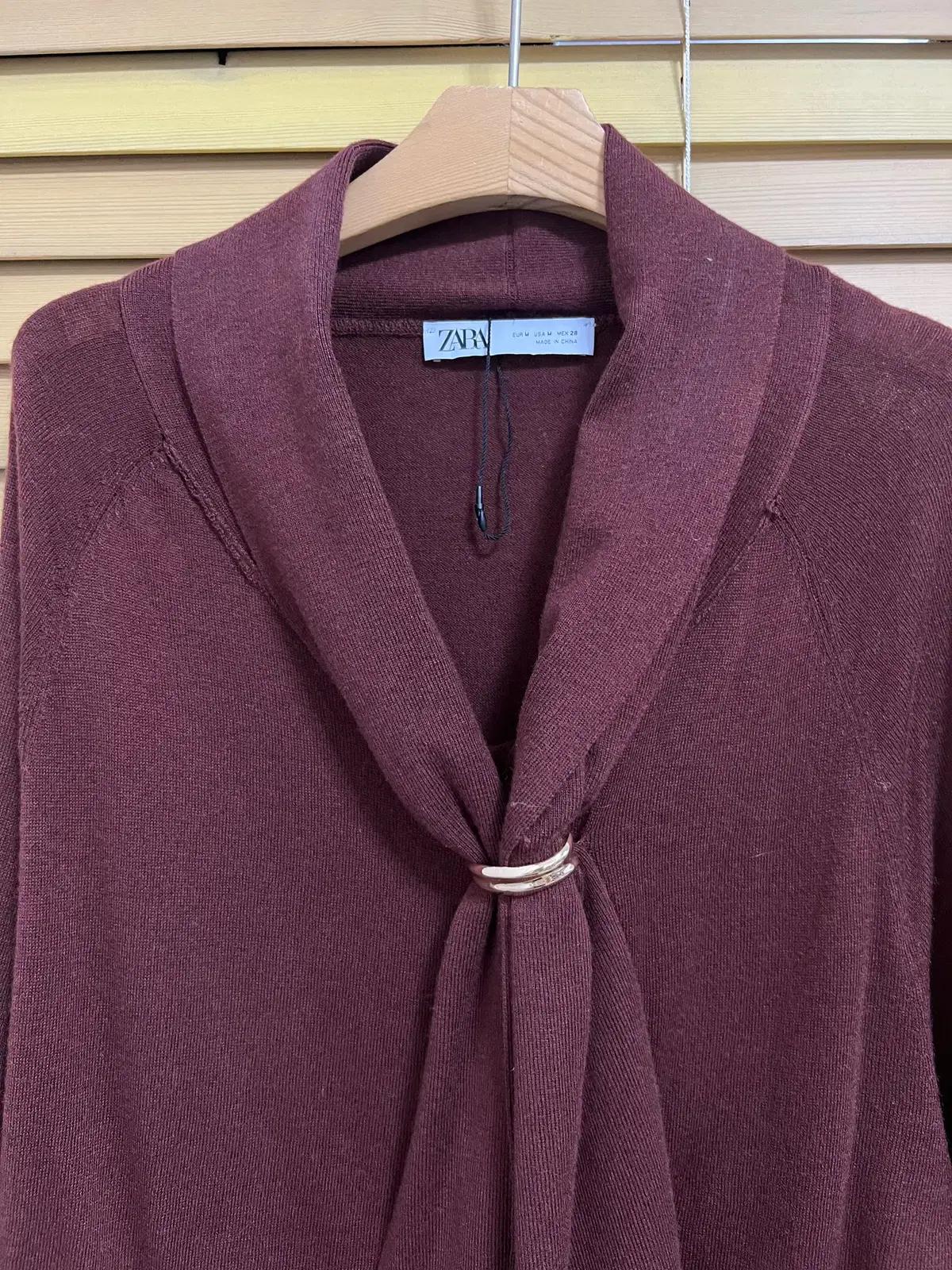 새상품) 자라 여성 버건디와인 숄카라디자인 울니트 M