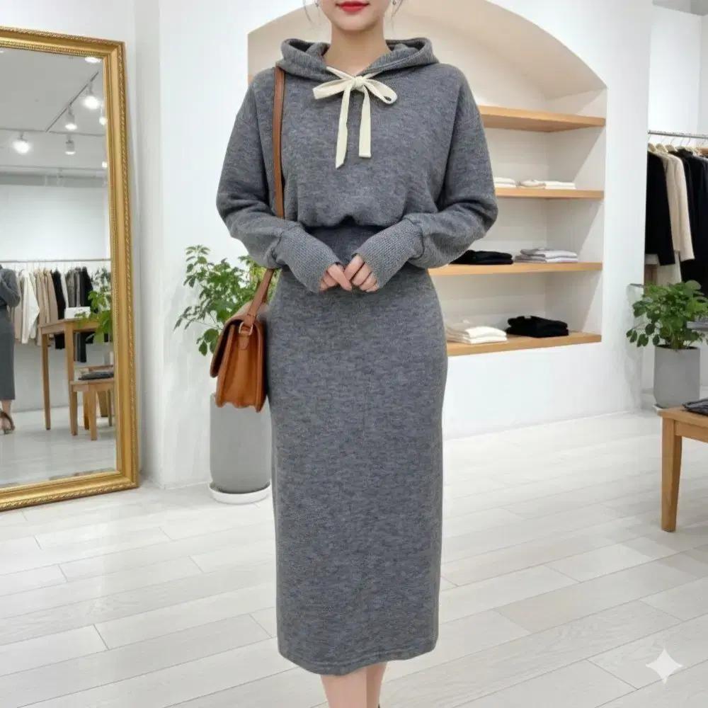 캐주얼 회색 후드 니트 원피스 프리사이즈ㅡ무배