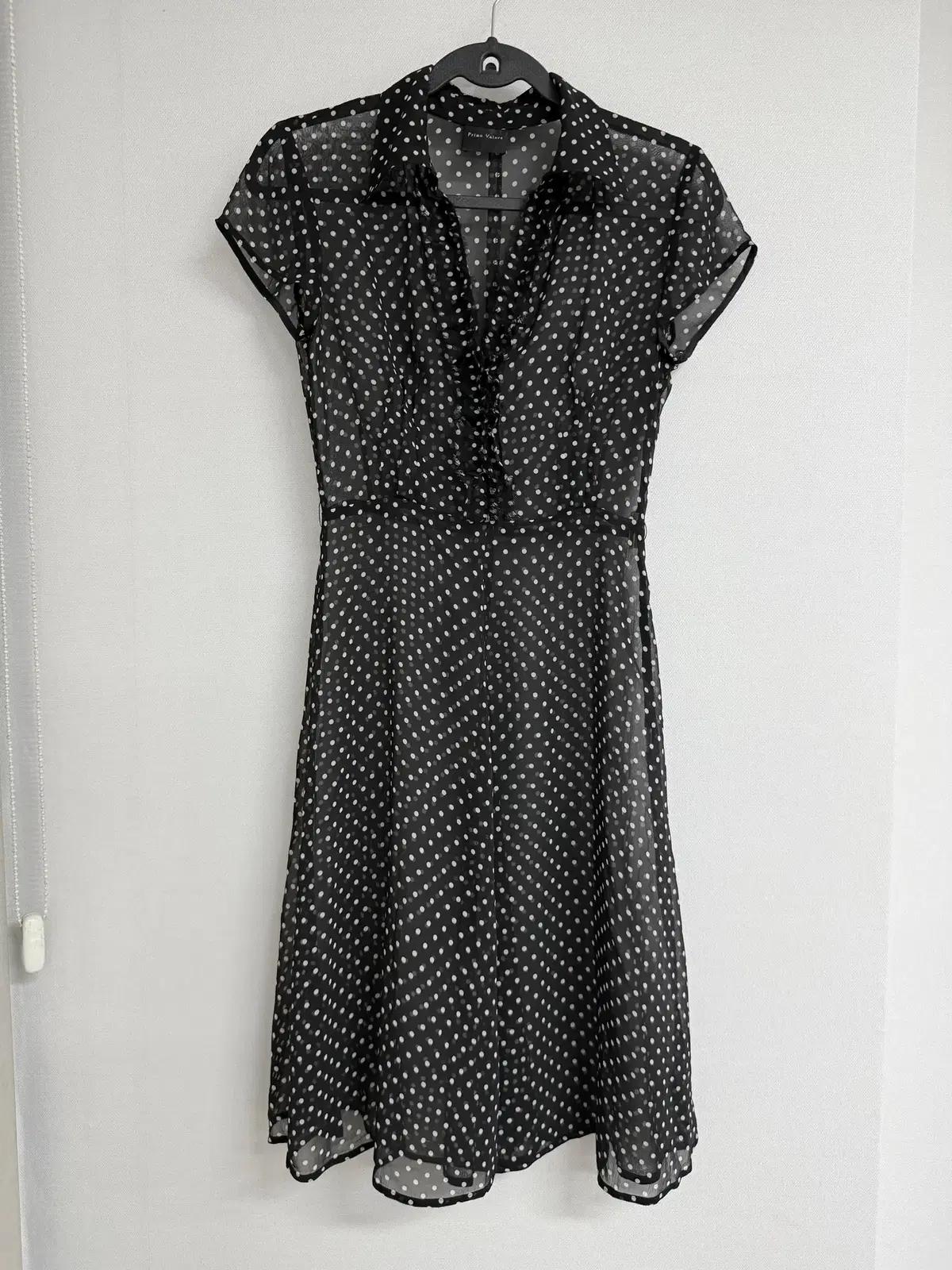 도트 시스루 캡소매 롱 원피스