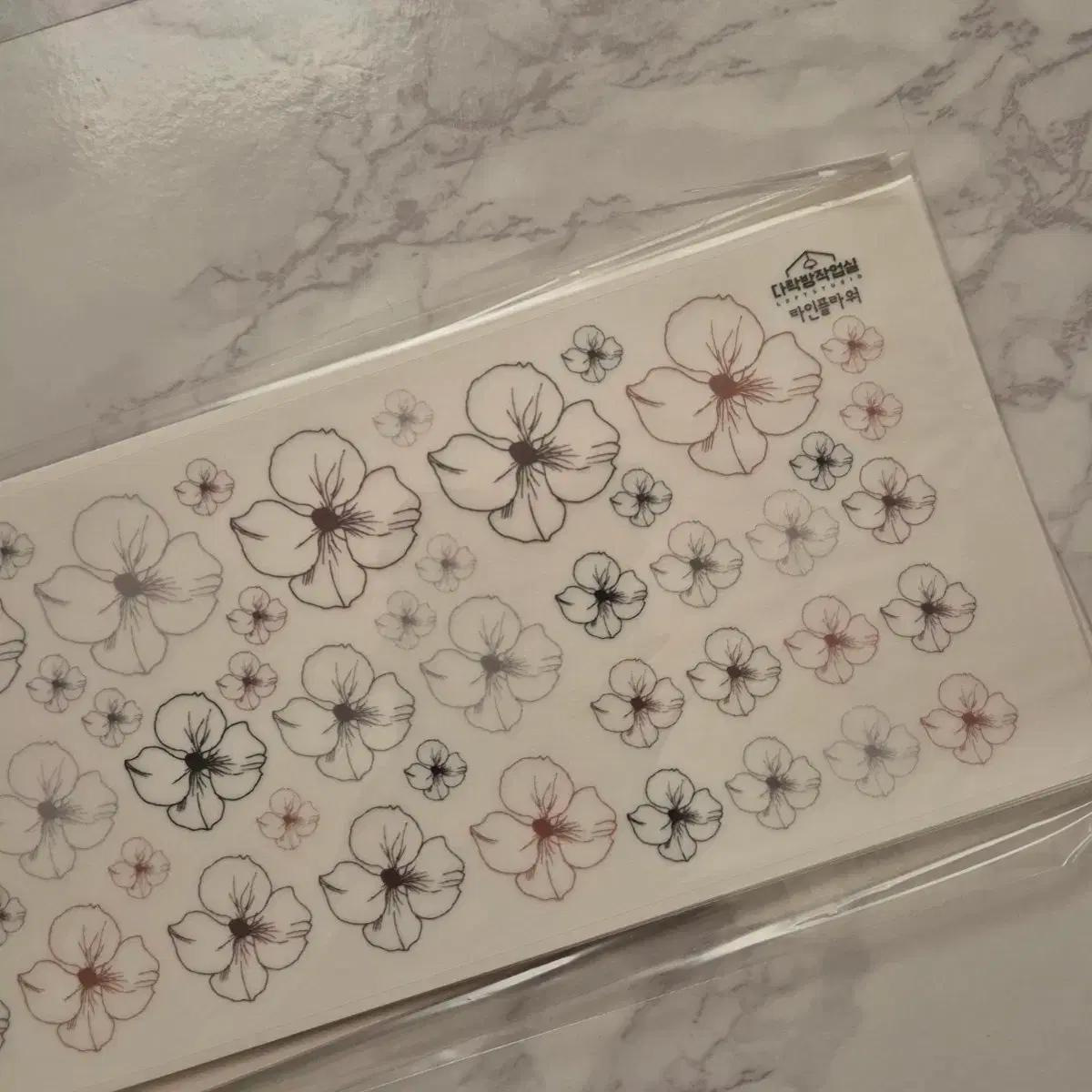 다락방작업실 - 라인플라워 무광후백 스티커 다꾸 감성다꾸