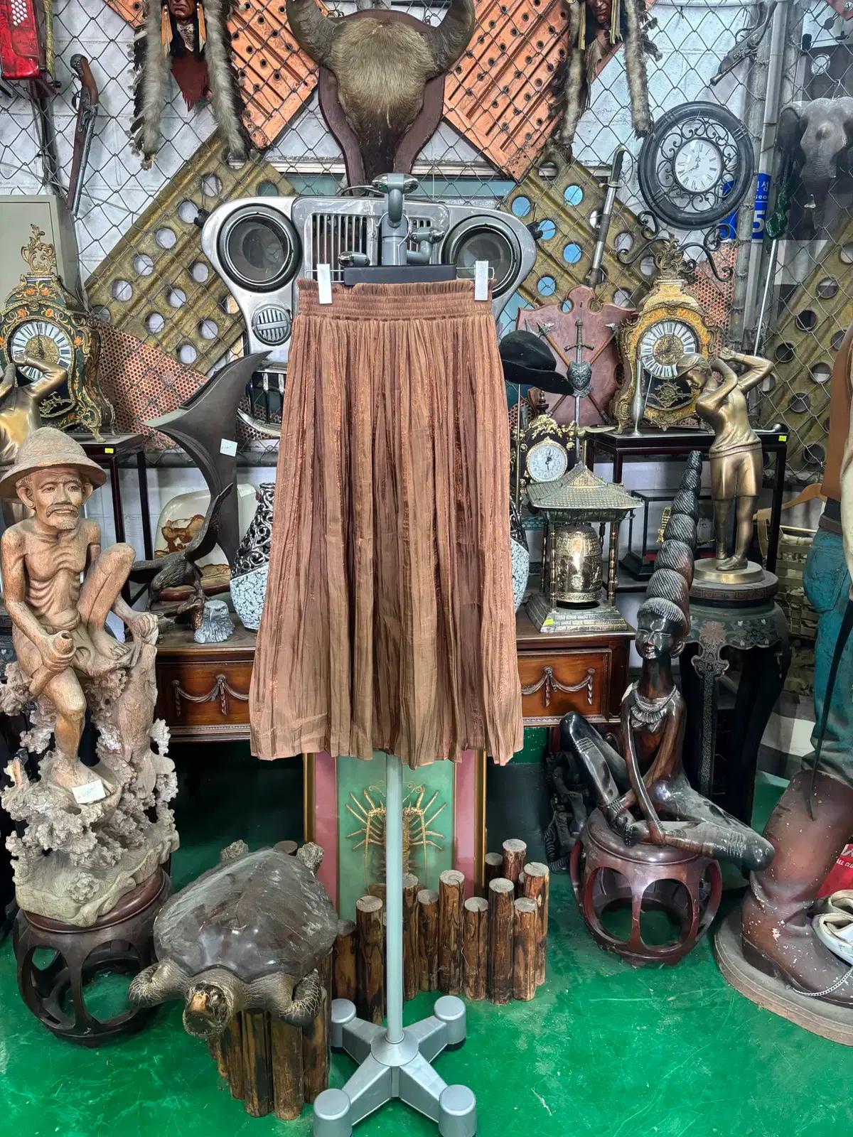 mysty woman (일본브랜드) 브라운 플리츠 롱 스커트 치마