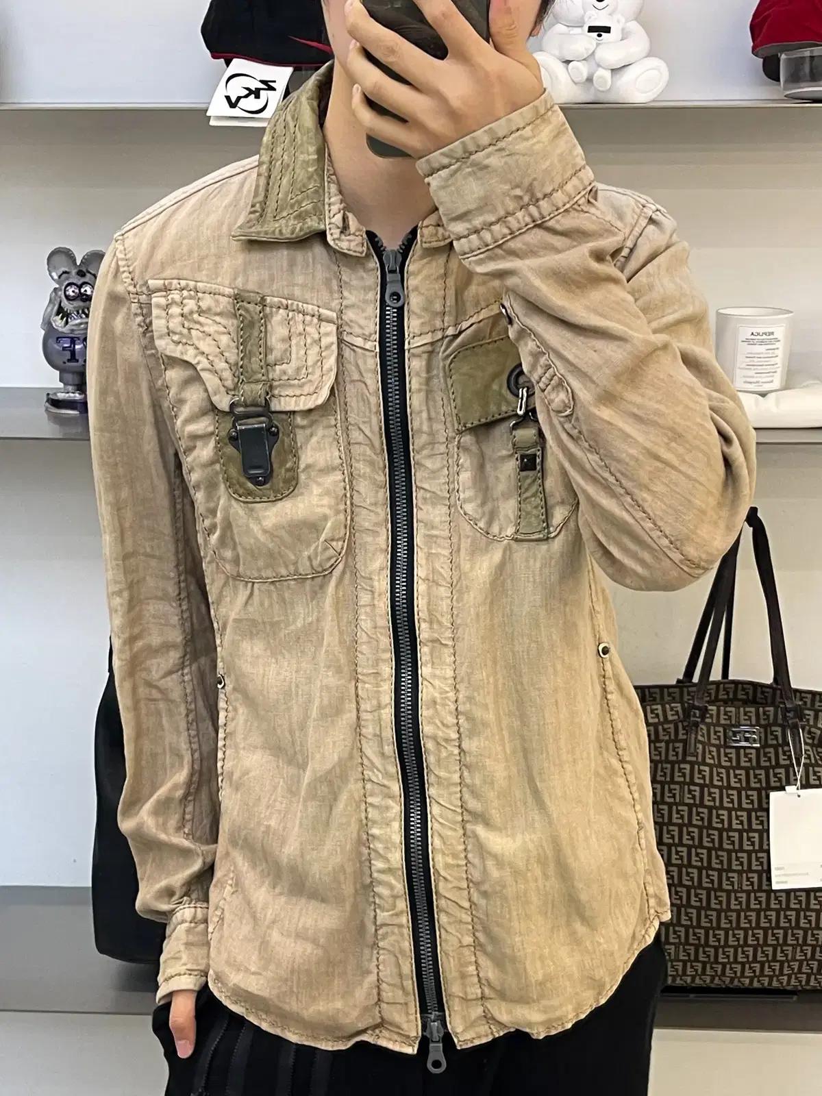 Cherry Sunburst 투웨이 린넨 레더 집자켓