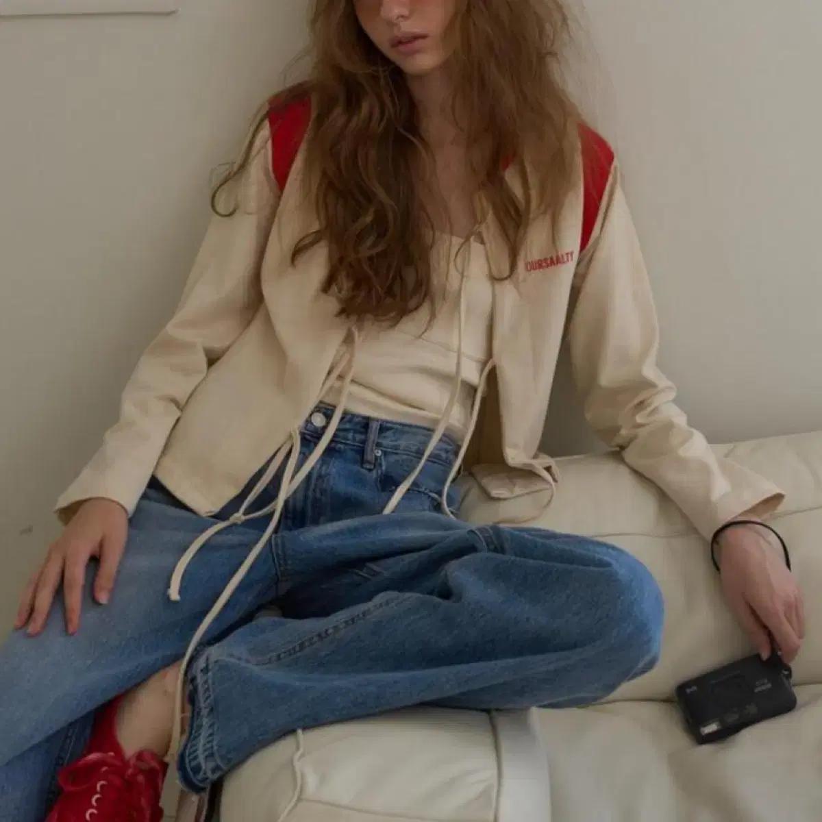 아우어솔티 면 리본 가디건