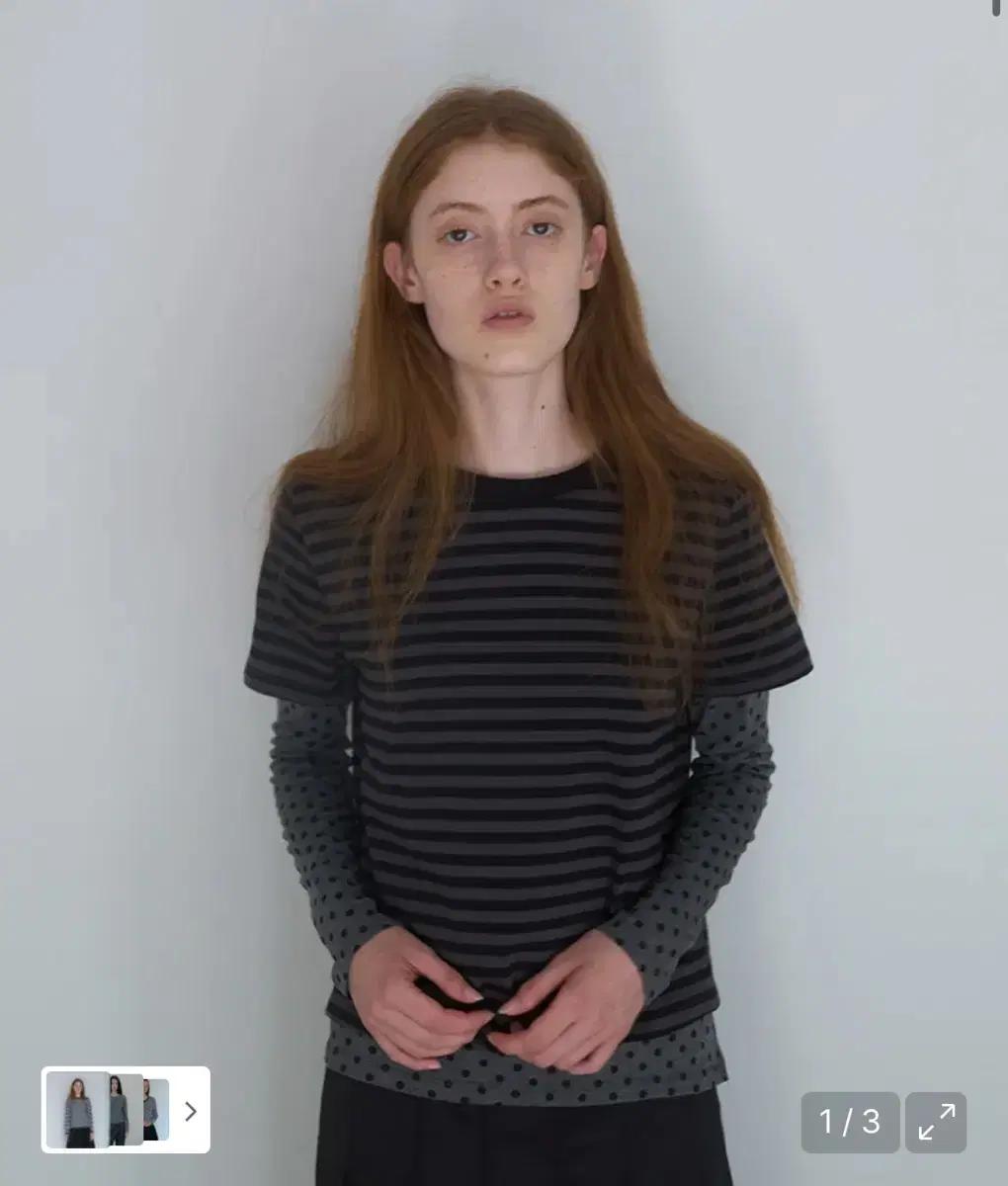 노컨텐츠 멀티 레이어드 티_블랙 / 단가라 도트 줄무늬 가디건 니트