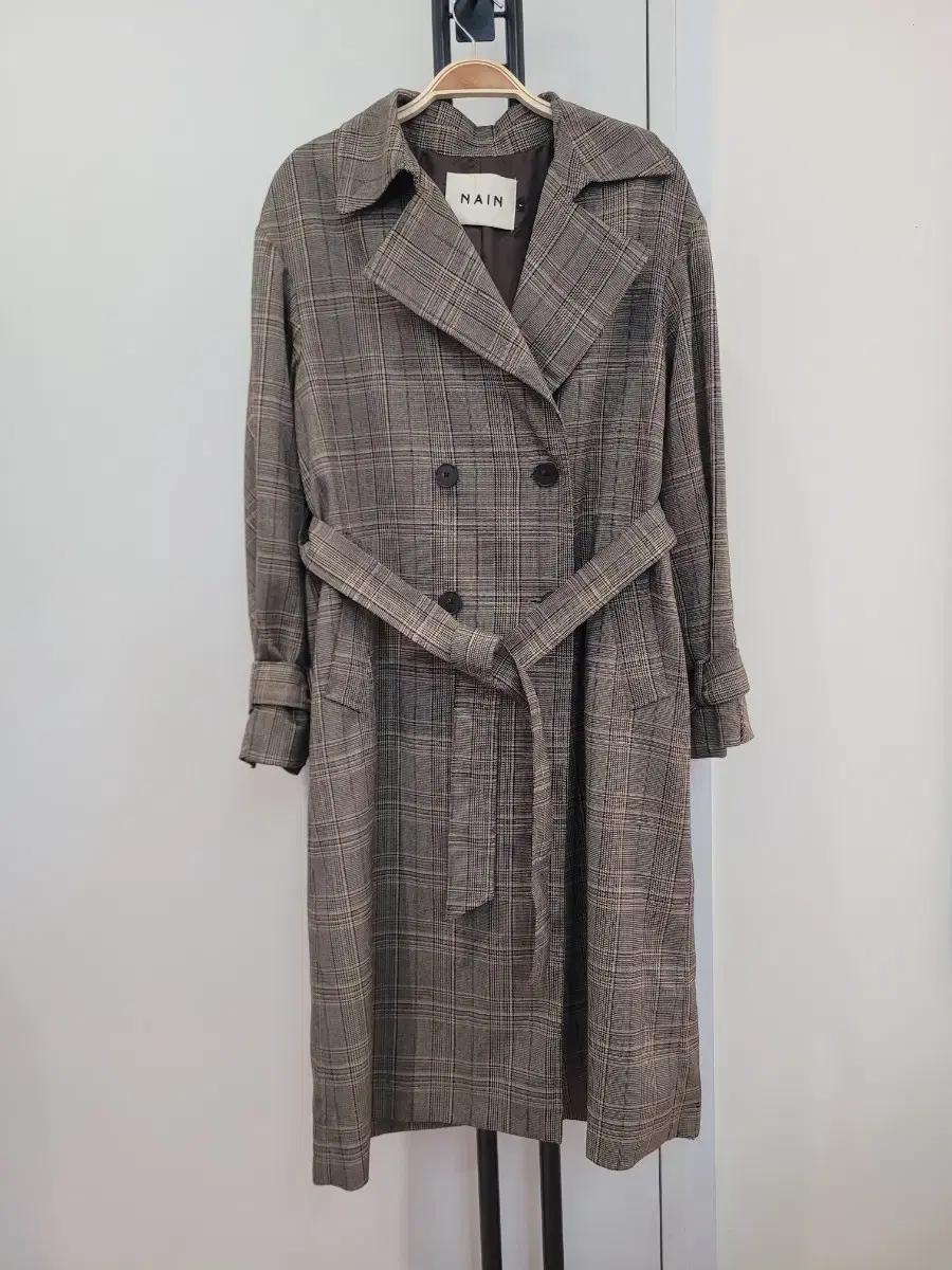 나인 가을 체크무늬 트렌치 코트 55~77