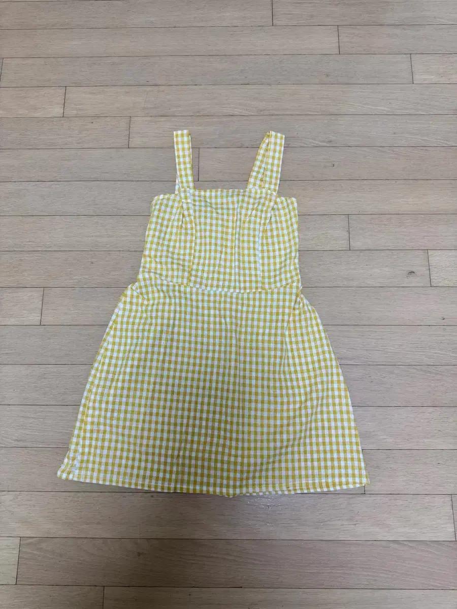 노란색 체크무늬  원피스