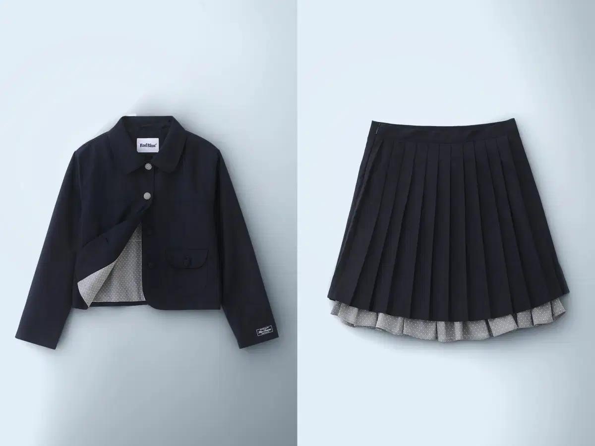 배드블루 엔도트 자켓 & 플리츠 스커트 세트 네이비
