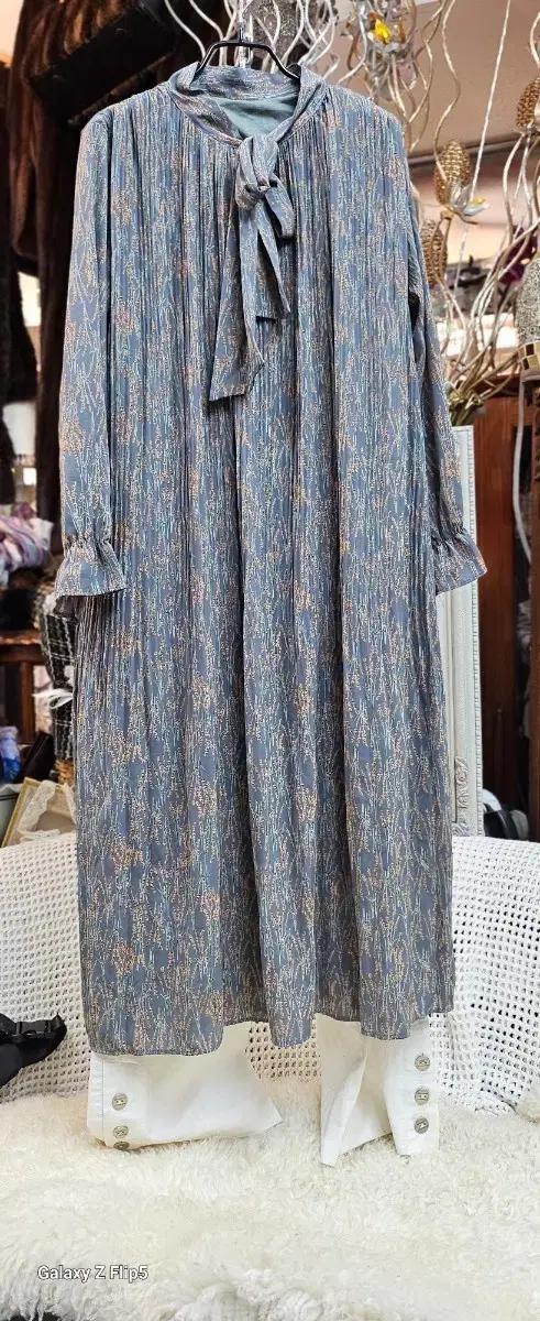 수입빈티지 플리츠 롱 원피스 리본 블라우스