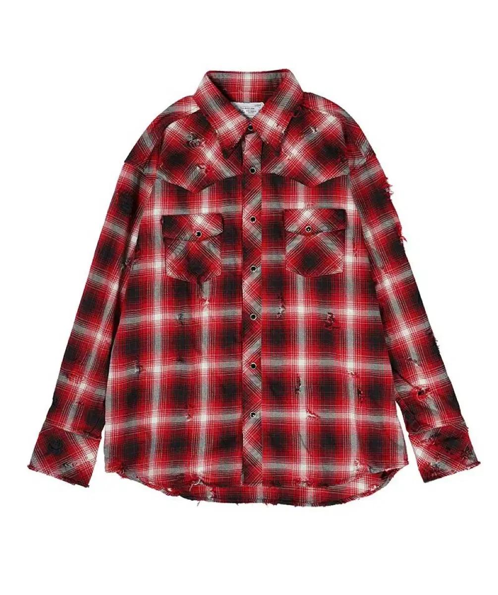[새상품] Rafu 라푸 데미지 웨스턴 셔츠 레드 M
