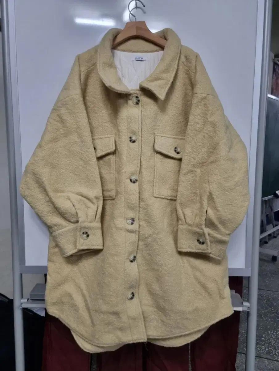 여성 빅사이즈 모직 코트 오버핏 패딩 누빔 연겨자