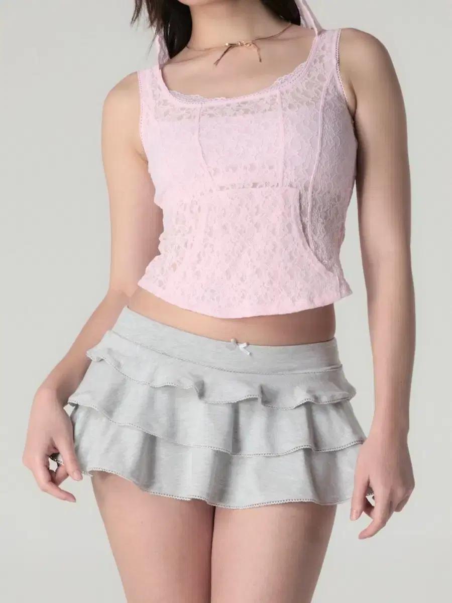 글로니 GLOWNY PICOT FRILL MINI SKIRT 멜란지