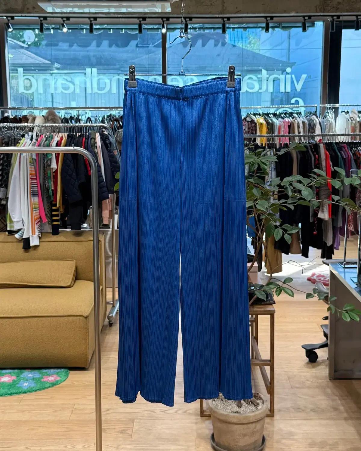 플리츠플리즈 블루 링컬 팬츠