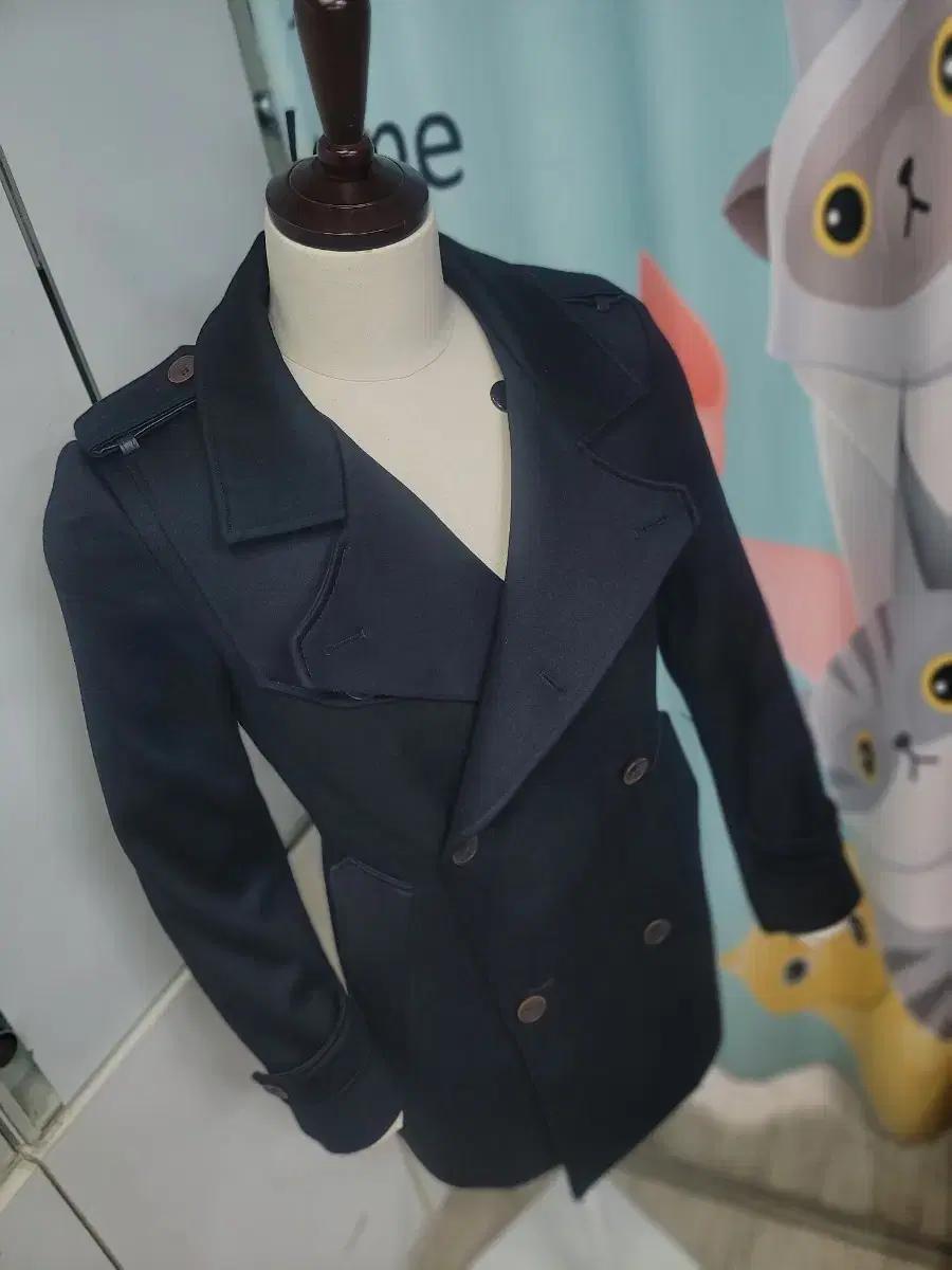 네이비 더블 버튼 숏 코트 95