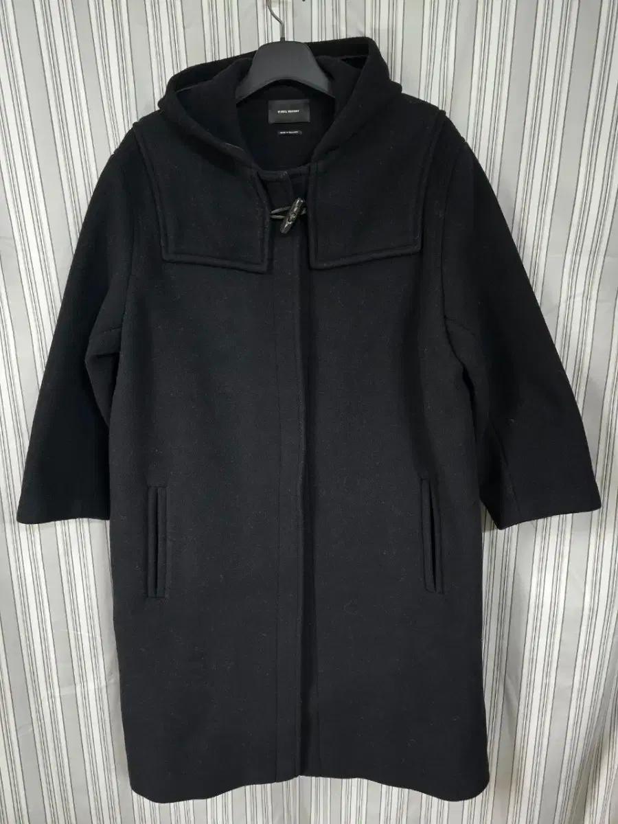 (36) 이샤벨마랑 여성 울혼방 블랙후드 더블롱코트