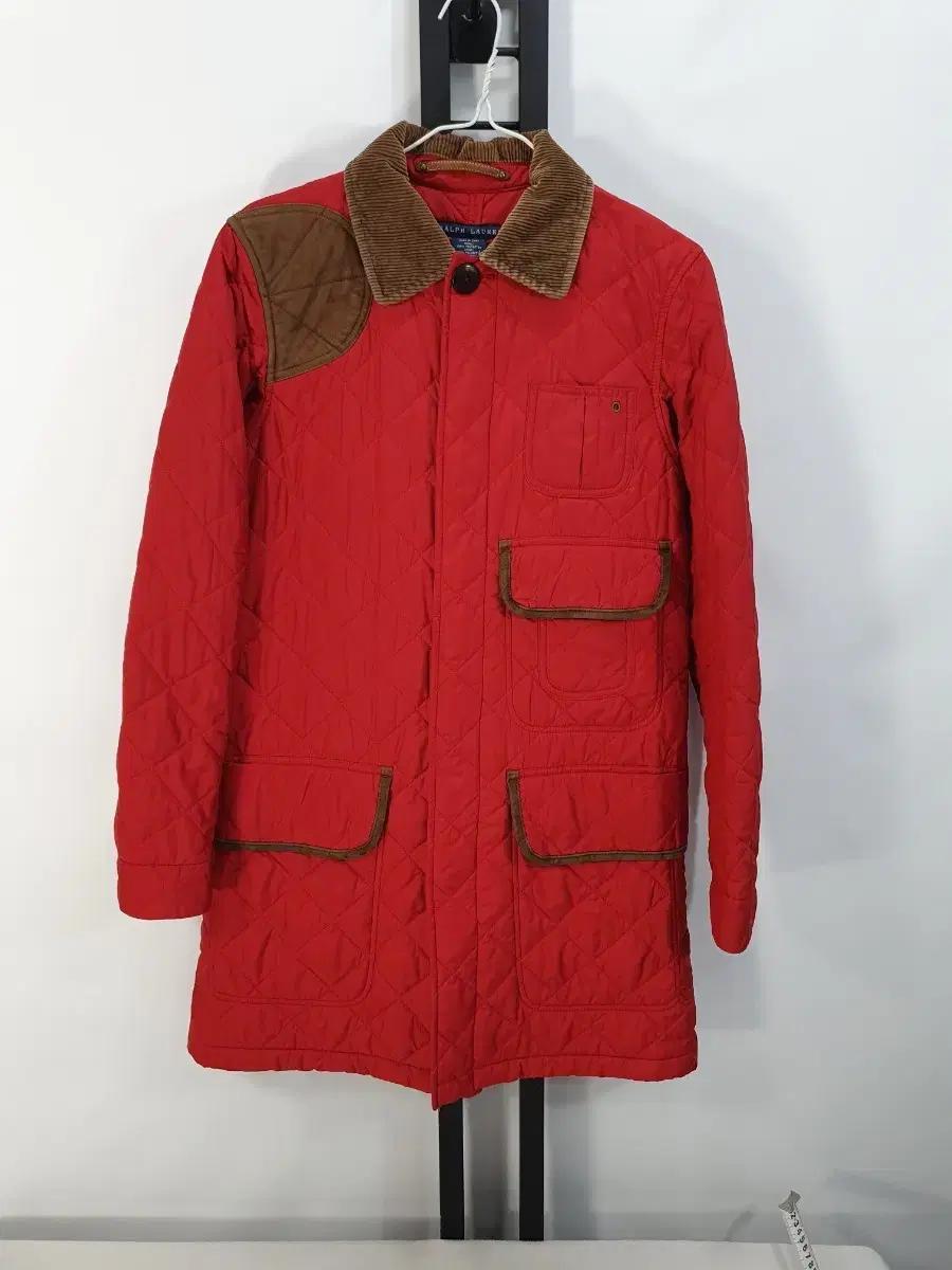 폴로 랄프로렌 퀼팅 롱자켓 코듀로이 카라 코트 패딩 레드 여성