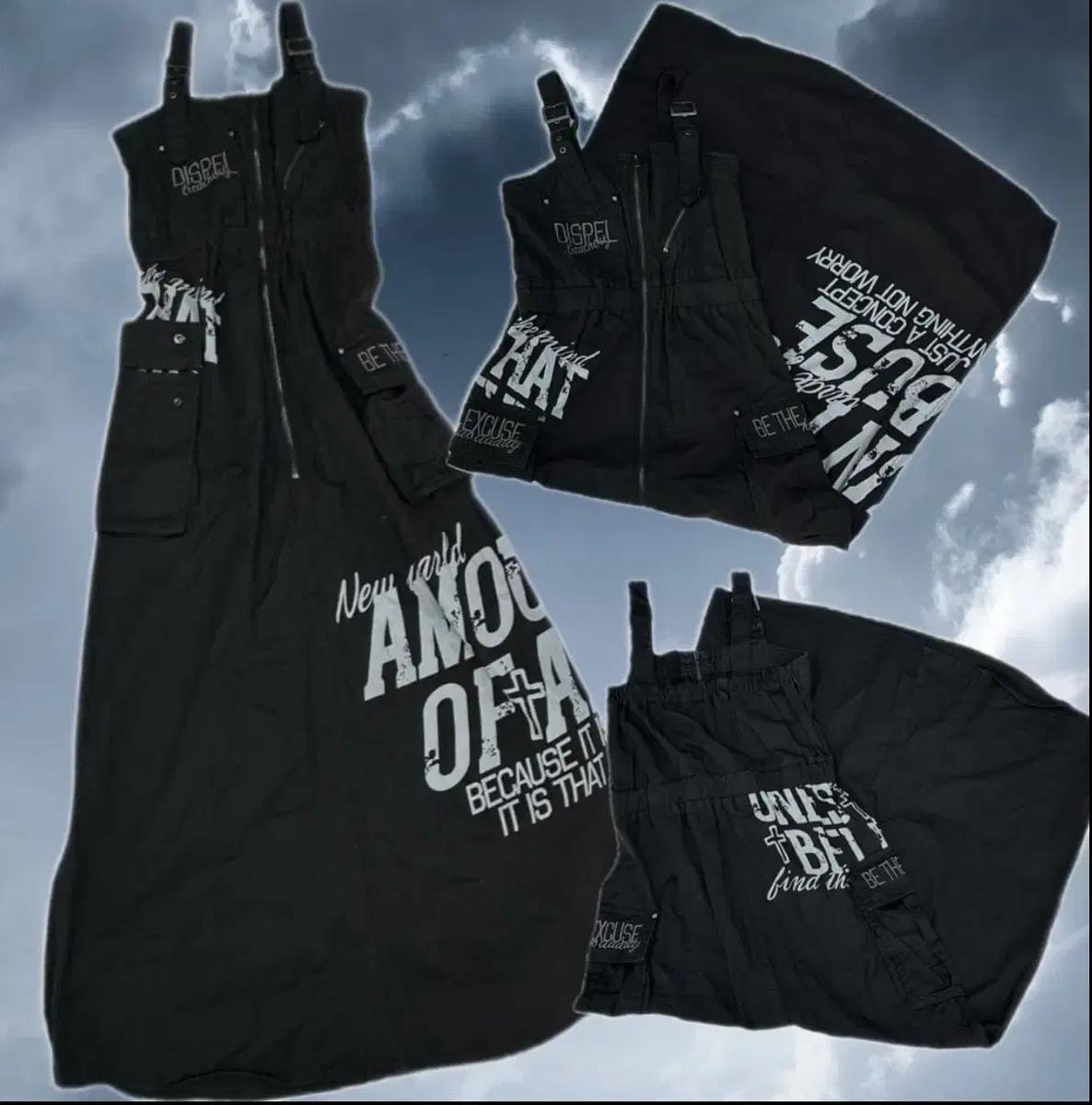 고스트오브할렘 일본빈티지 Y2K 펑크 락 지뢰 프린팅 블랙 롱원피스